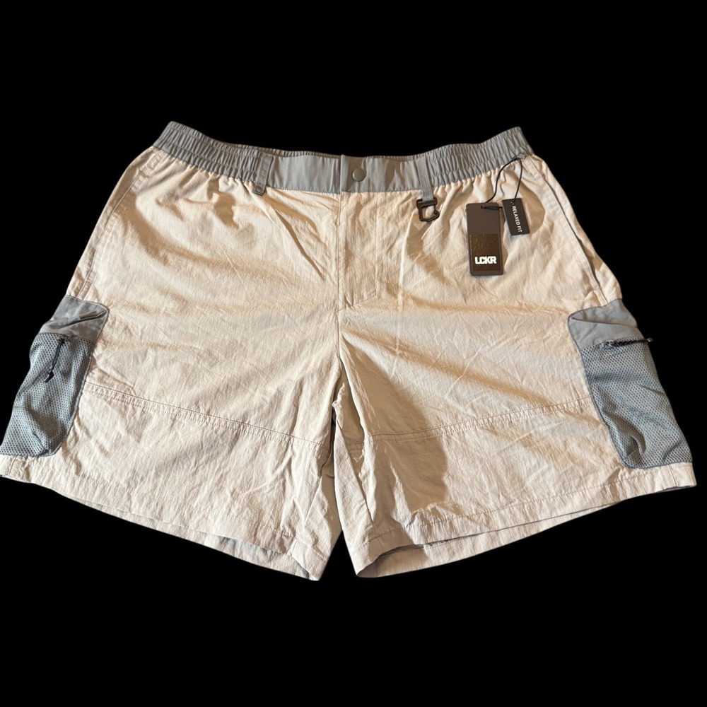 LCKR Mens Cargo Shorts XL Tan Grey Relaxed Fit Nylon Outdoor Gorpcore Utility